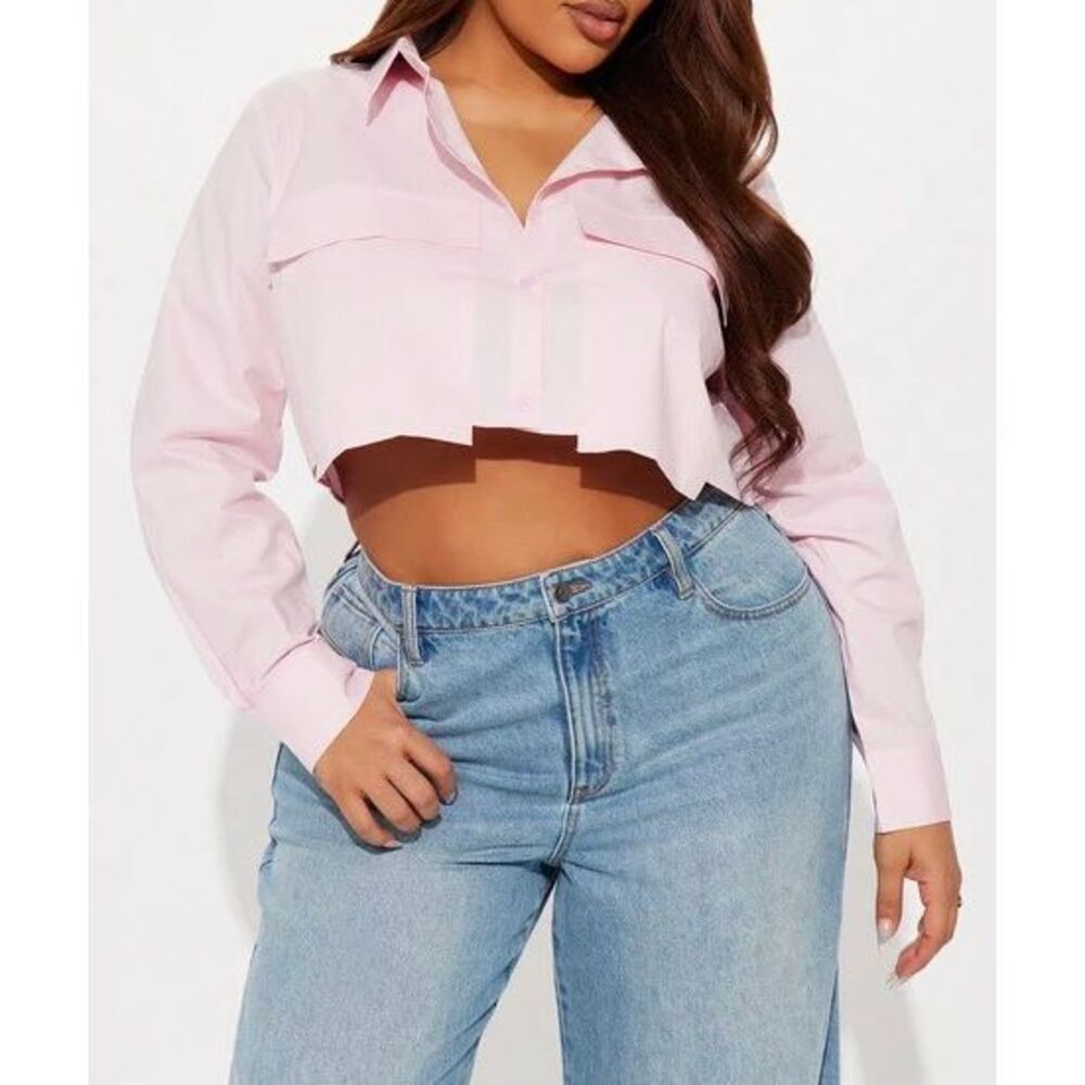 Cropped Poplin Shirt - Pink